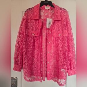 Andree Vibrant Pink Lace Blouse